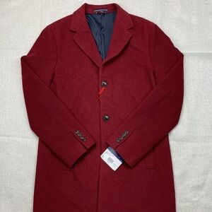 Tommy Hilfiger Mens Addison Maroon Single Breasted Wool Blend Overcoat Size 44R